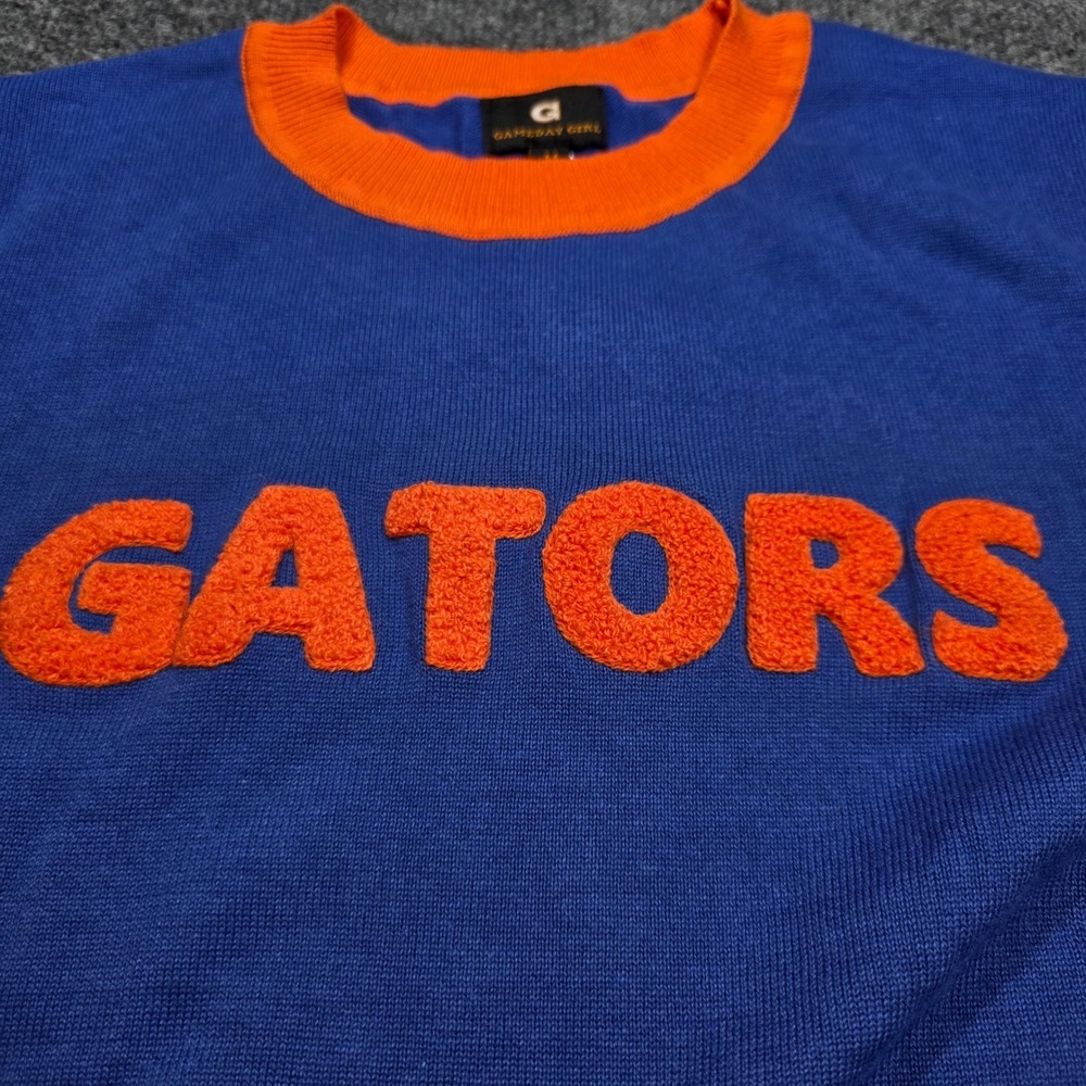 Florida Gators Gameday Girl Blue Orange Knit Short Sleeve Sweater Top Cheer New - Picture 2 of 14